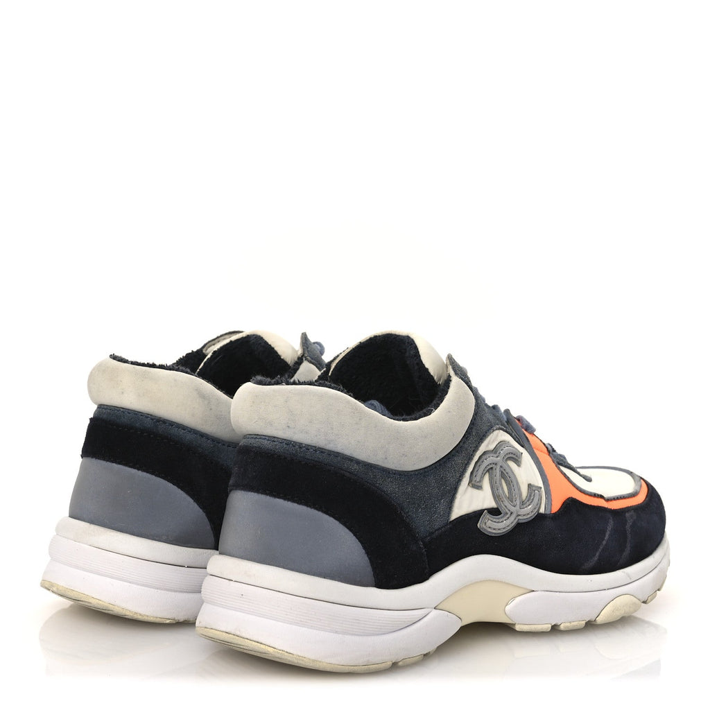 NYLON CALFSKIN SUEDE CC WOMENS SNEAKERS NAVY WHITE ORANGE BLACK