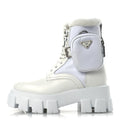 SPAZZOLATO ROIS NYLON SHEARLING METAL TRIANGLE LOGO MONOLITH POUCH POCKET 55MM BOOTS WHITE