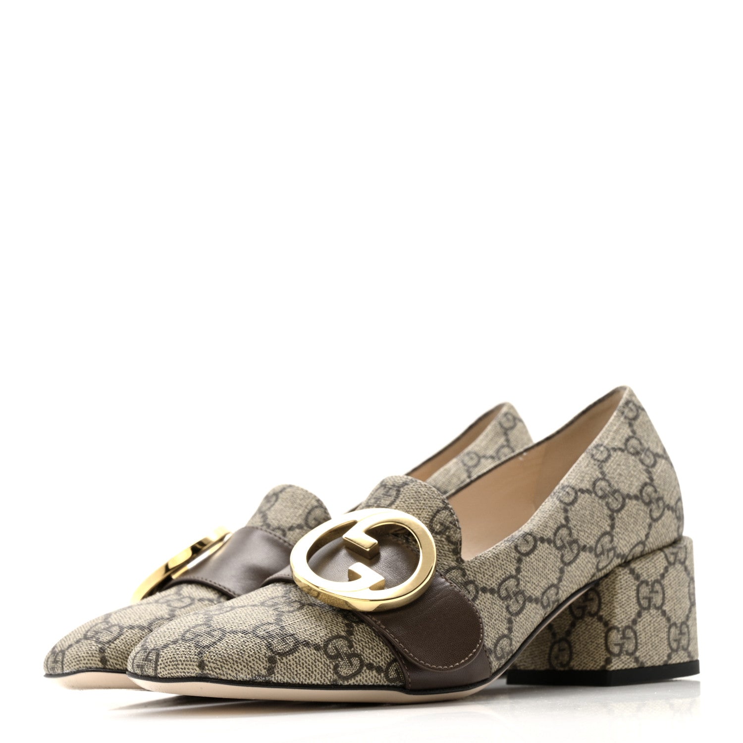 GG SUPREME MONOGRAM MALAGA KID BLONDIE PUMPS BEIGE EBONY NEW ACERO