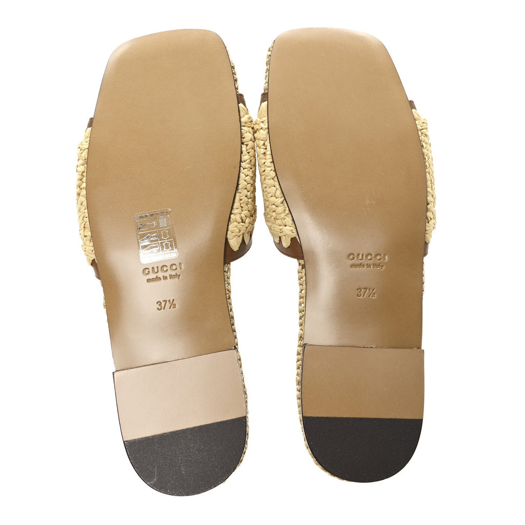 RAFFIA INTERLOCKING G FLAT SLIDE SANDALS BRIGHT NATURAL SUNDIAL