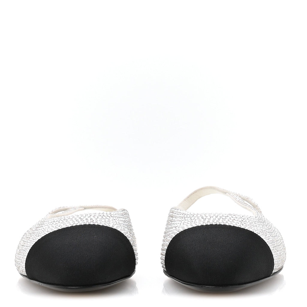STRASS GROSGRAIN CAP TOE CC SLINGBACK FLATS SILVER BLACK