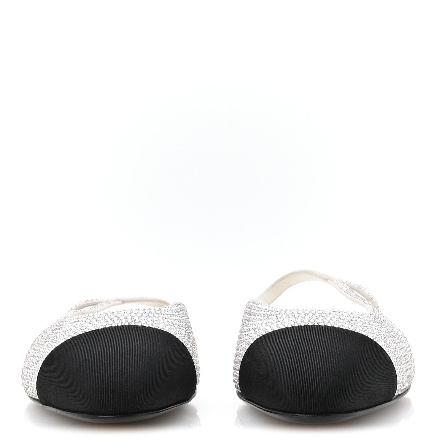 STRASS GROSGRAIN CAP TOE CC SLINGBACK FLATS SILVER BLACK