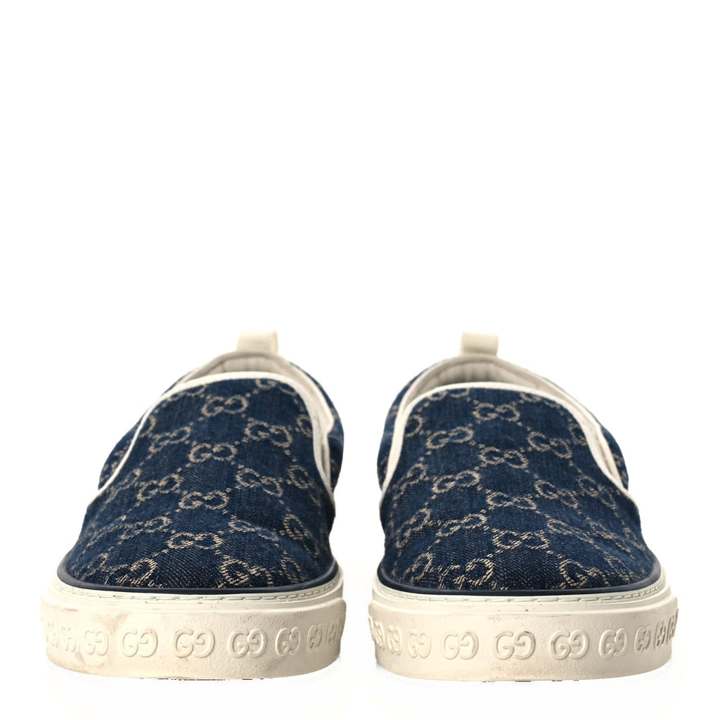 NEW DENIM GG MONOGRAM MENS 1977 TENNIS SLIP ON SNEAKERS BLUE TEA MYSTIC WHITE
