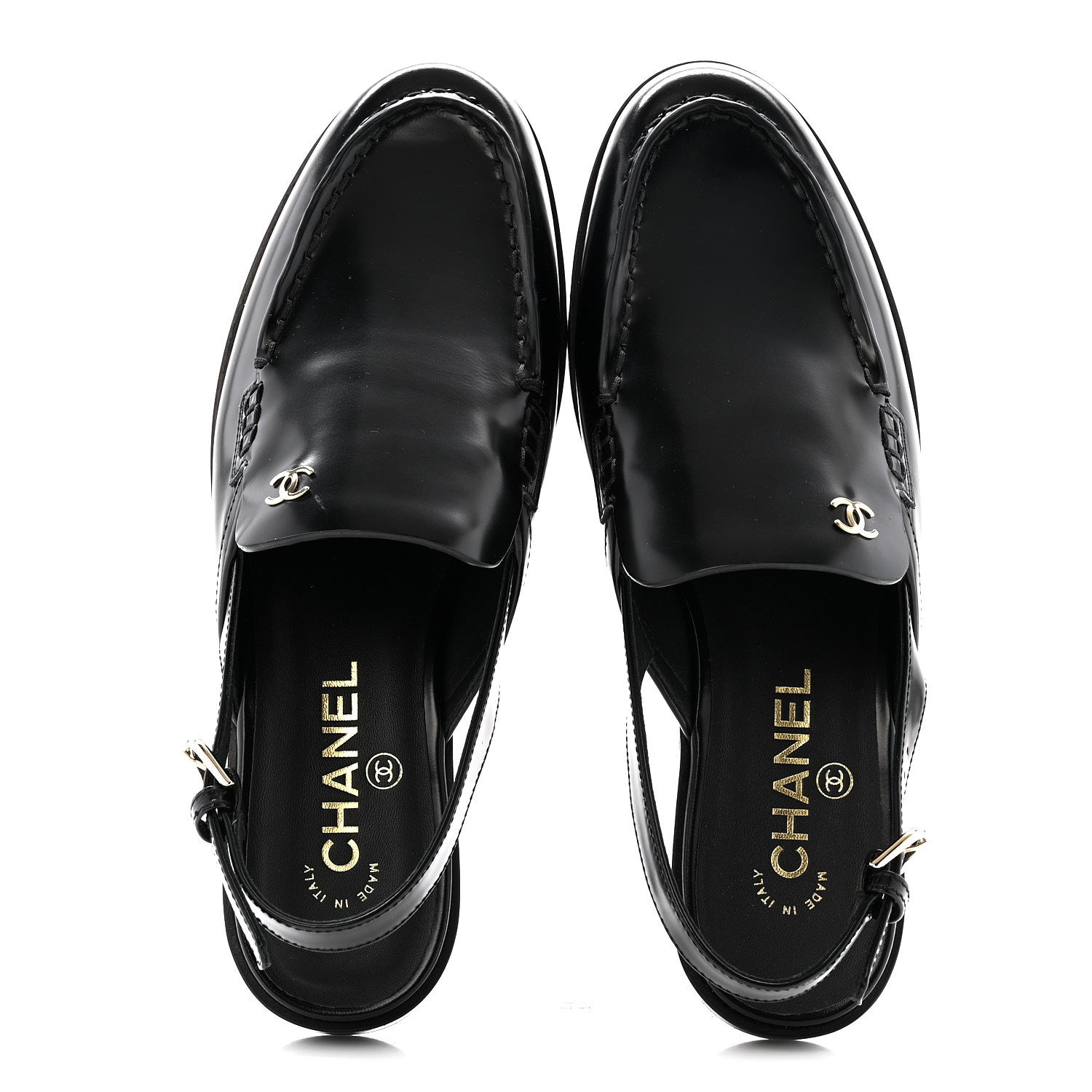 SHINY CALFSKIN SLINGBACK LOAFERS BLACK