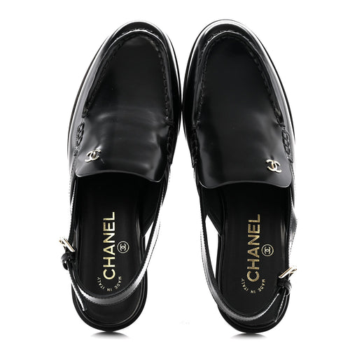 SHINY CALFSKIN SLINGBACK LOAFERS BLACK