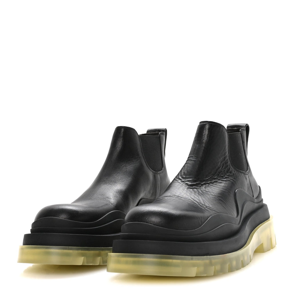 CALFSKIN THE TIRE CROPPED CHELSEA SHORT BOOTS BLACK TRANSPARENT