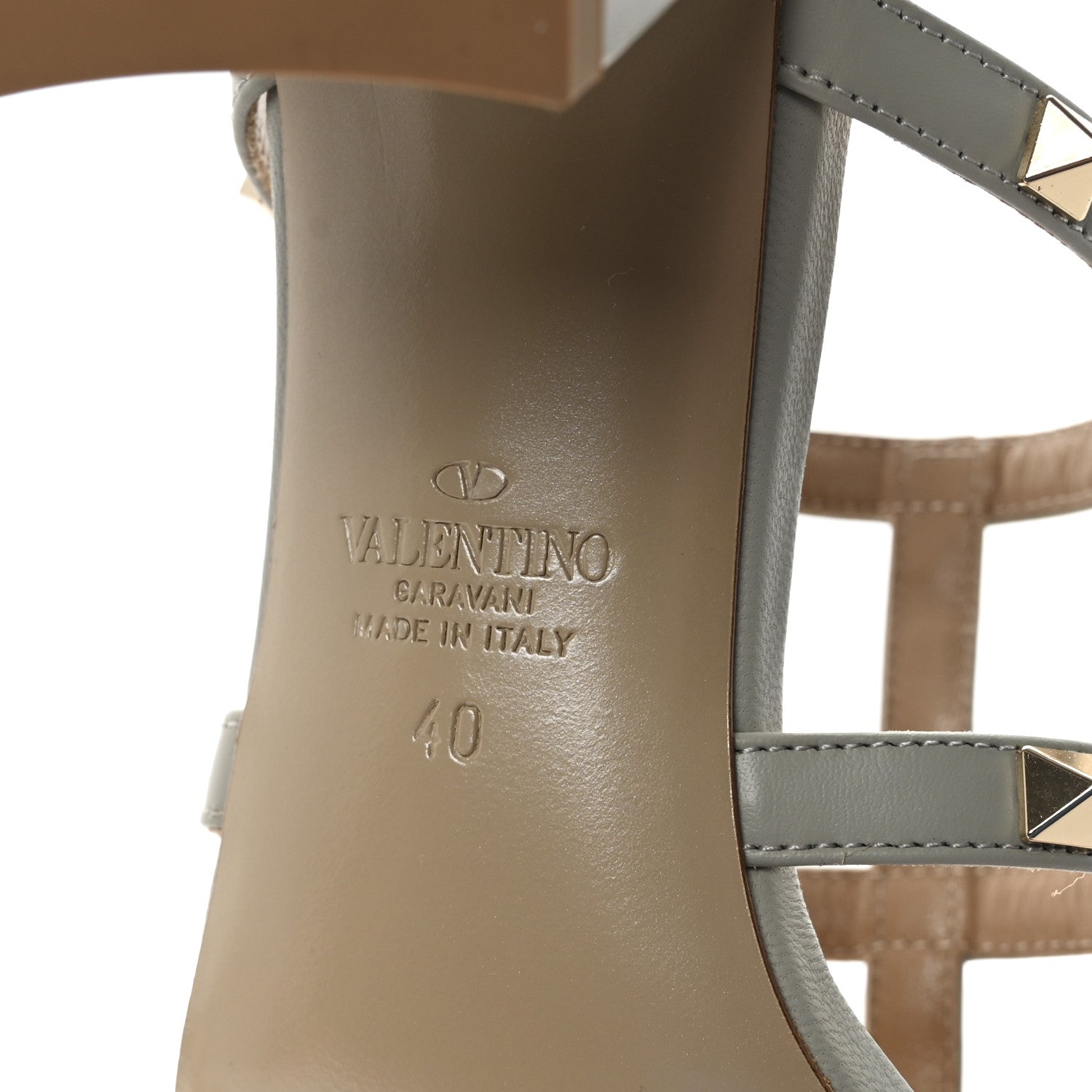 CALFSKIN ROCKSTUD 60MM CAGED SLIDE SANDALS OPAL GREY