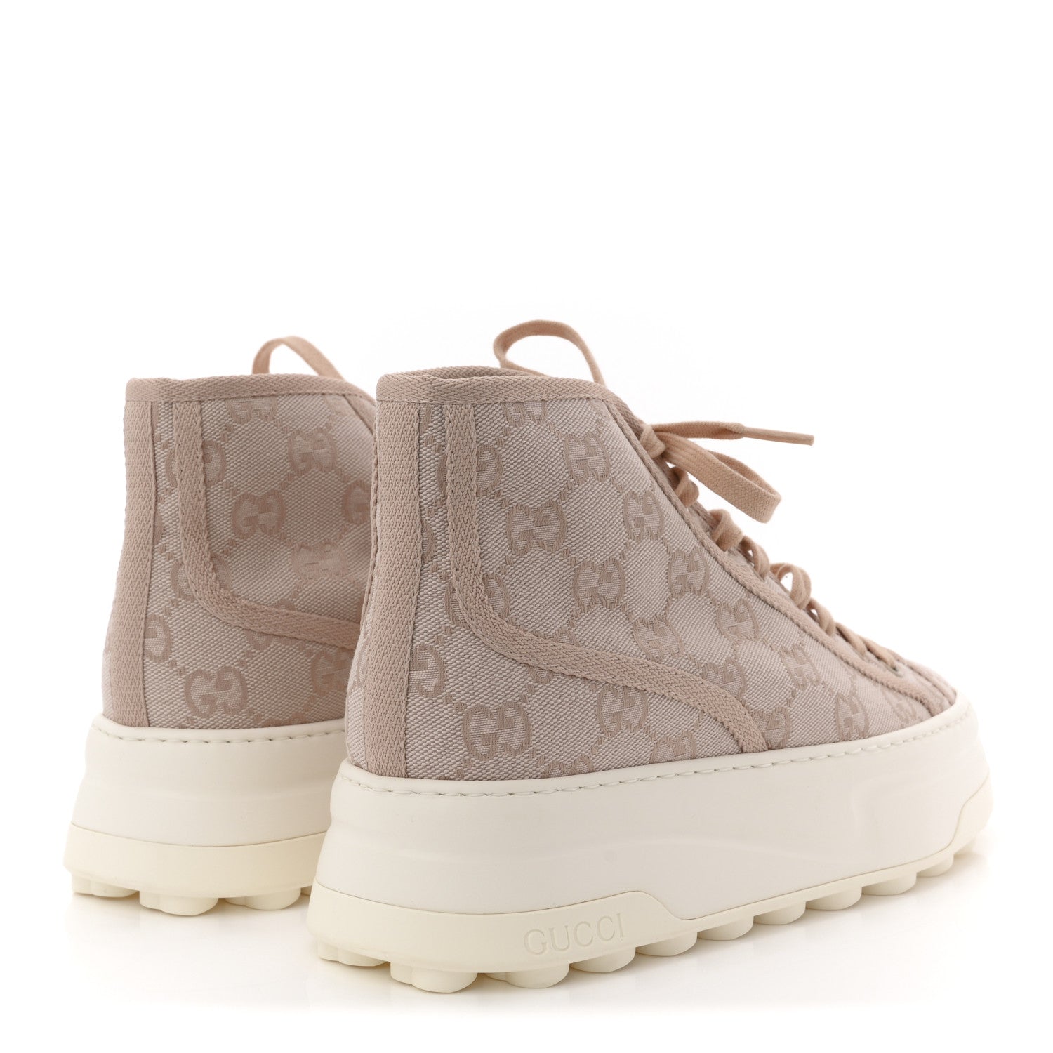 NEW CANVAS GG MONOGRAM WOMENS TENNIS 1977 HIGH TOP 55MM PLATFORM SNEAKERS SKIN ROSE DARK SKIN ROSE