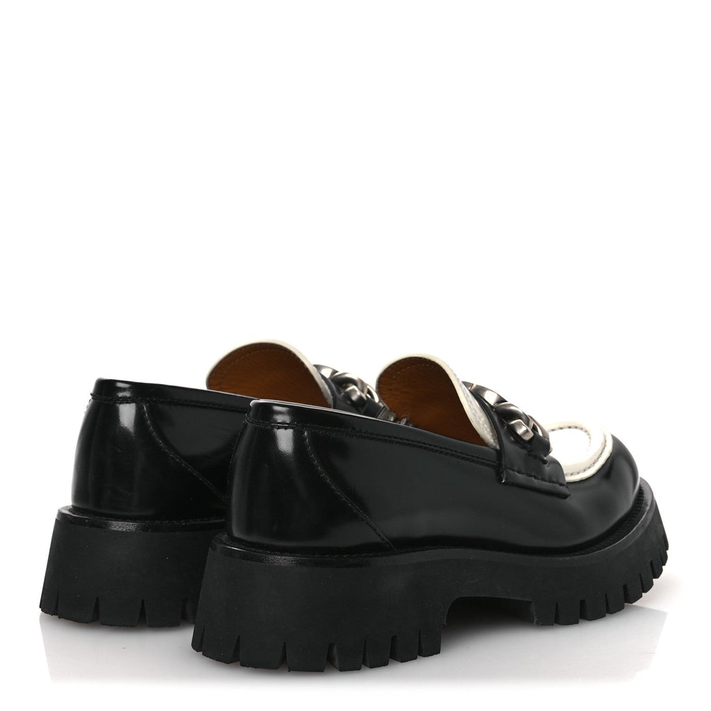 CORDOVAN LUX WOMENS INTERLOCKING G PLATFORM LUG SOLE LOAFERS BLACK OFF WHITE