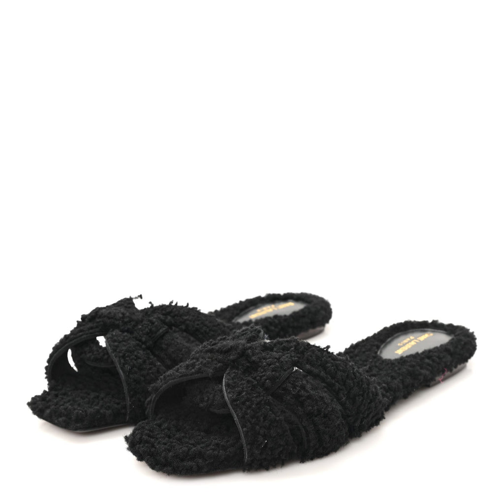 SHEARLING TRIBUTE FLAT MULES BLACK