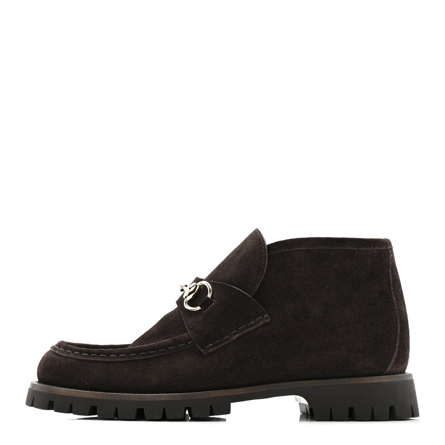 SUEDE HORSEBIT ANKLE BOOTS DARK BROWN