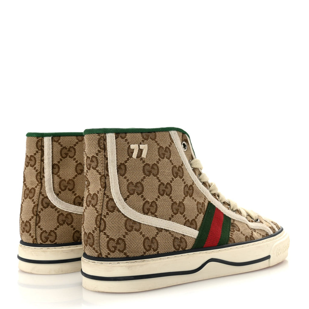 GG MONOGRAM WEB WOMENS 1977 TENNIS HIGH TOP SNEAKERS BEIGE EBONY MYSTIC WHITE