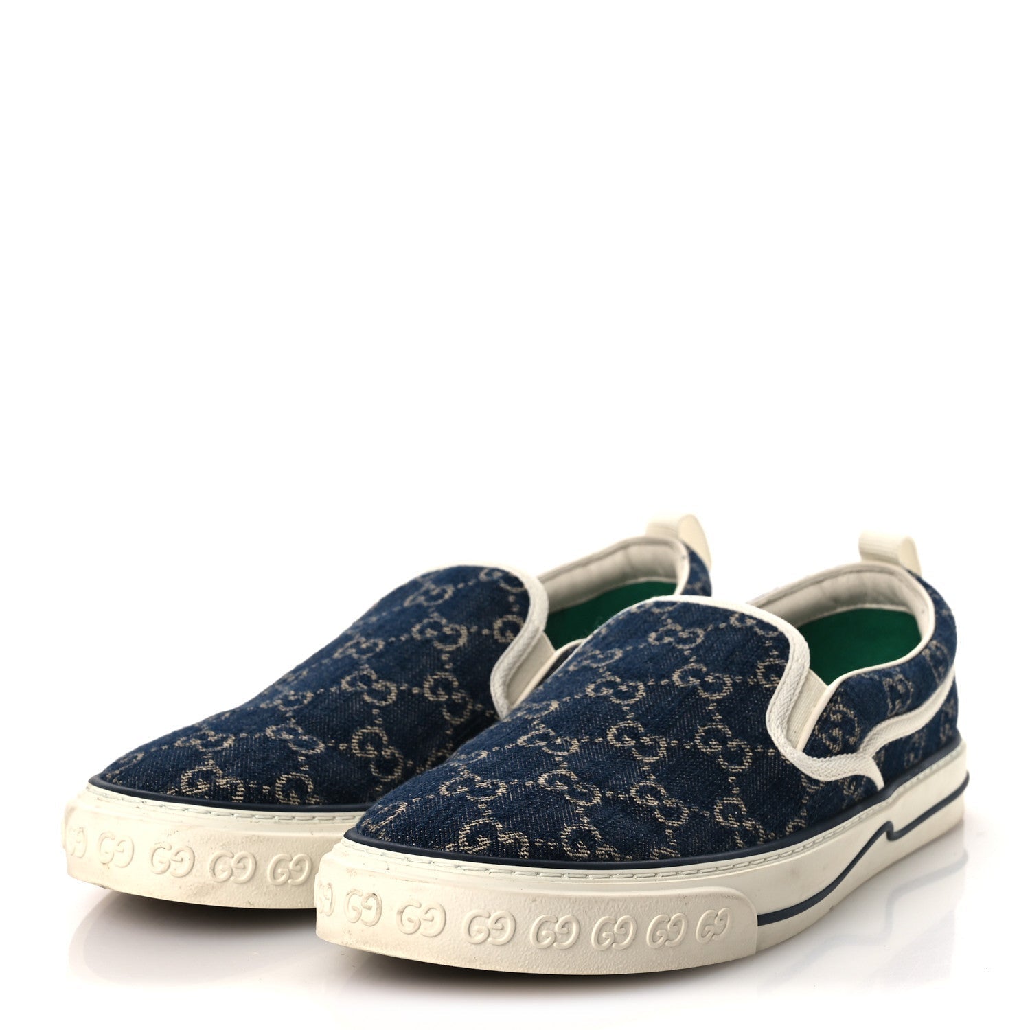 NEW DENIM GG MONOGRAM MENS 1977 TENNIS SLIP ON SNEAKERS BLUE TEA MYSTIC WHITE
