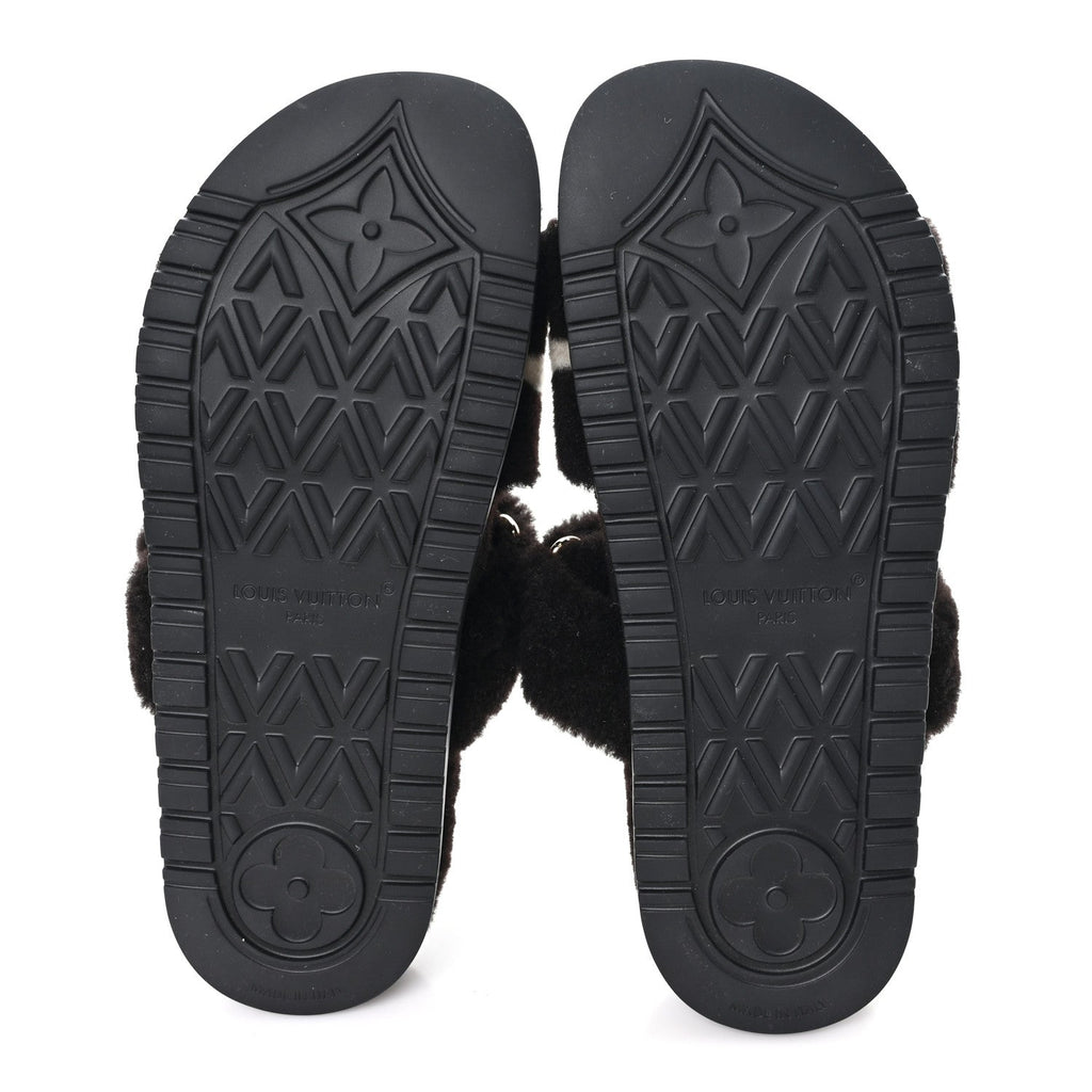 SHEARLING MONOGRAM GIANT LV SUNSET FLAT COMFORT MULE BROWN