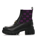 QUEBEC CALFSKIN TECHNICAL JERSEY KNIT GG MONOGRAM HORSEBIT ANKLE BOOTS BLACK FUCSIA