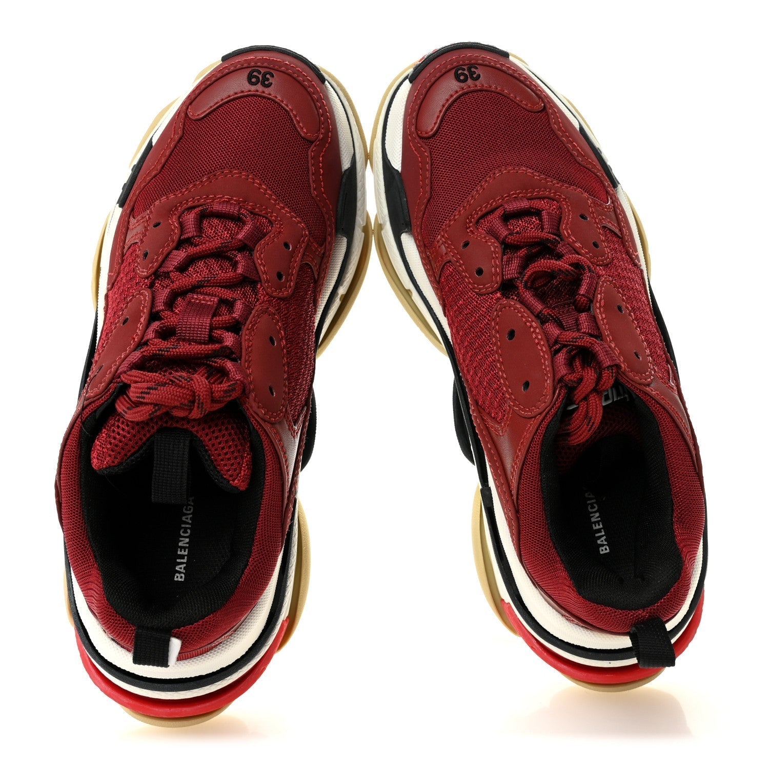 FABRIC MESH WASHED EFFECT WOMENS TRIPLE S SNEAKERS BORDEAUX TRICOLOR