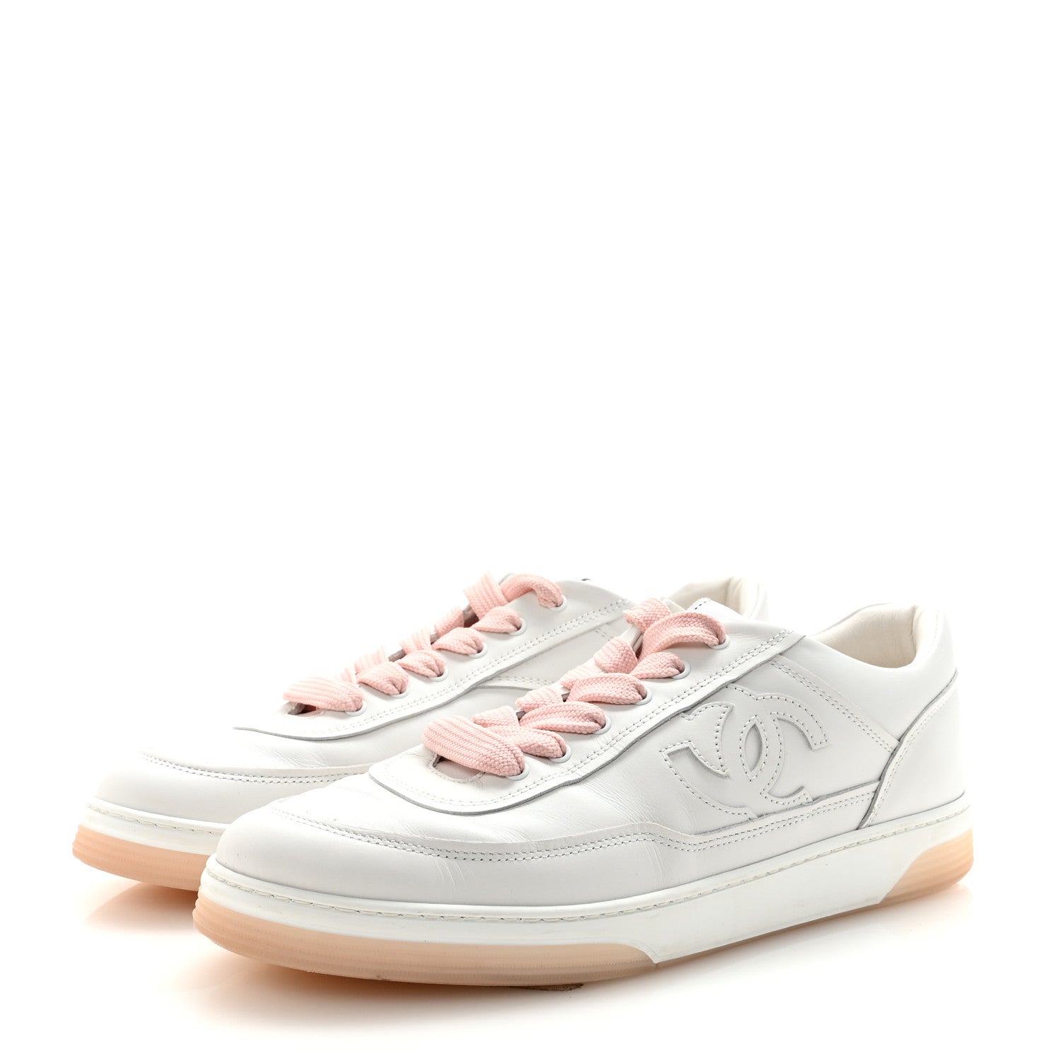 CALFSKIN WOMENS CC SNEAKERS WHITE LIGHT PINK