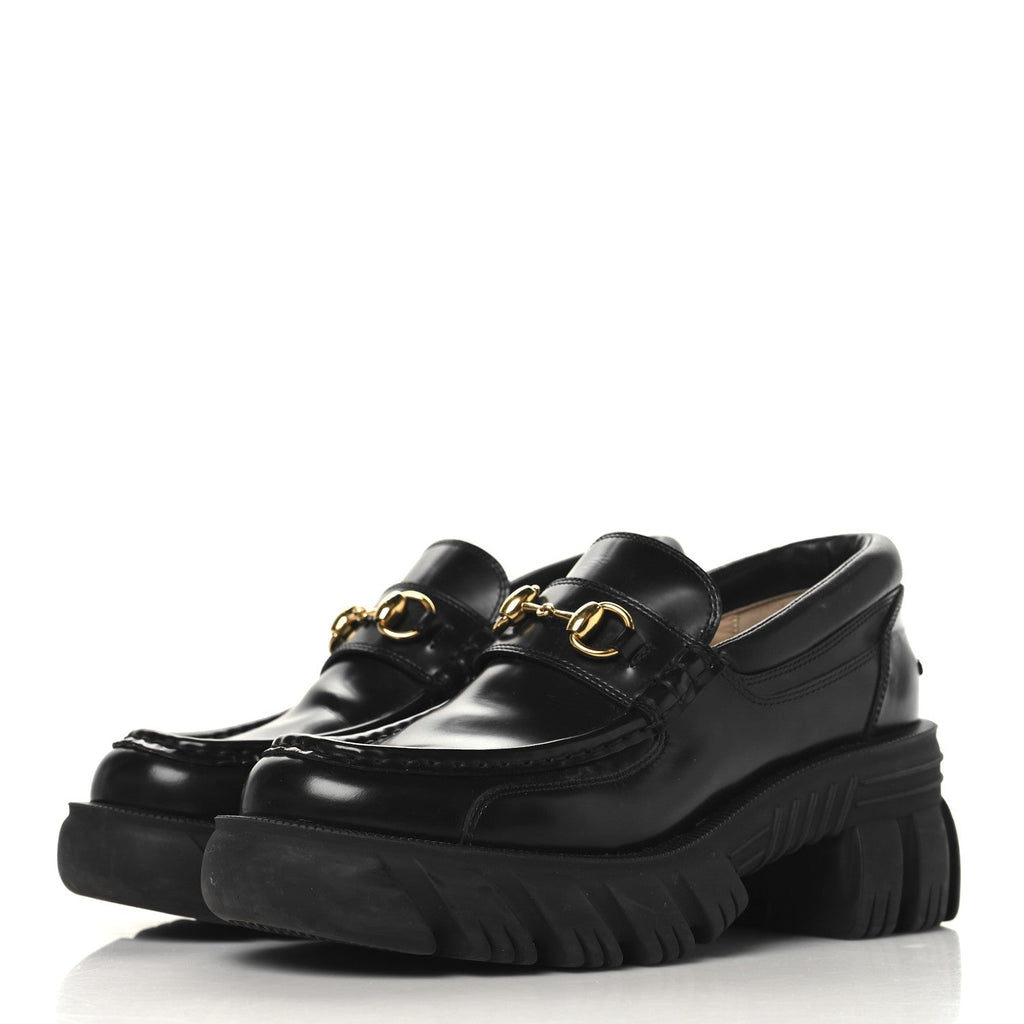 MAGNUM CALFSKIN NAPPA SAMOA WOMENS HORSEBIT PLATFORM CHUNKY LUG SOLE 40MM LOAFERS BLACK