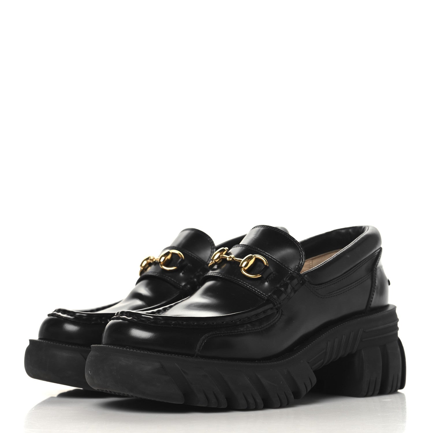 MAGNUM CALFSKIN NAPPA SAMOA WOMENS HORSEBIT PLATFORM CHUNKY LUG SOLE 40MM LOAFERS BLACK