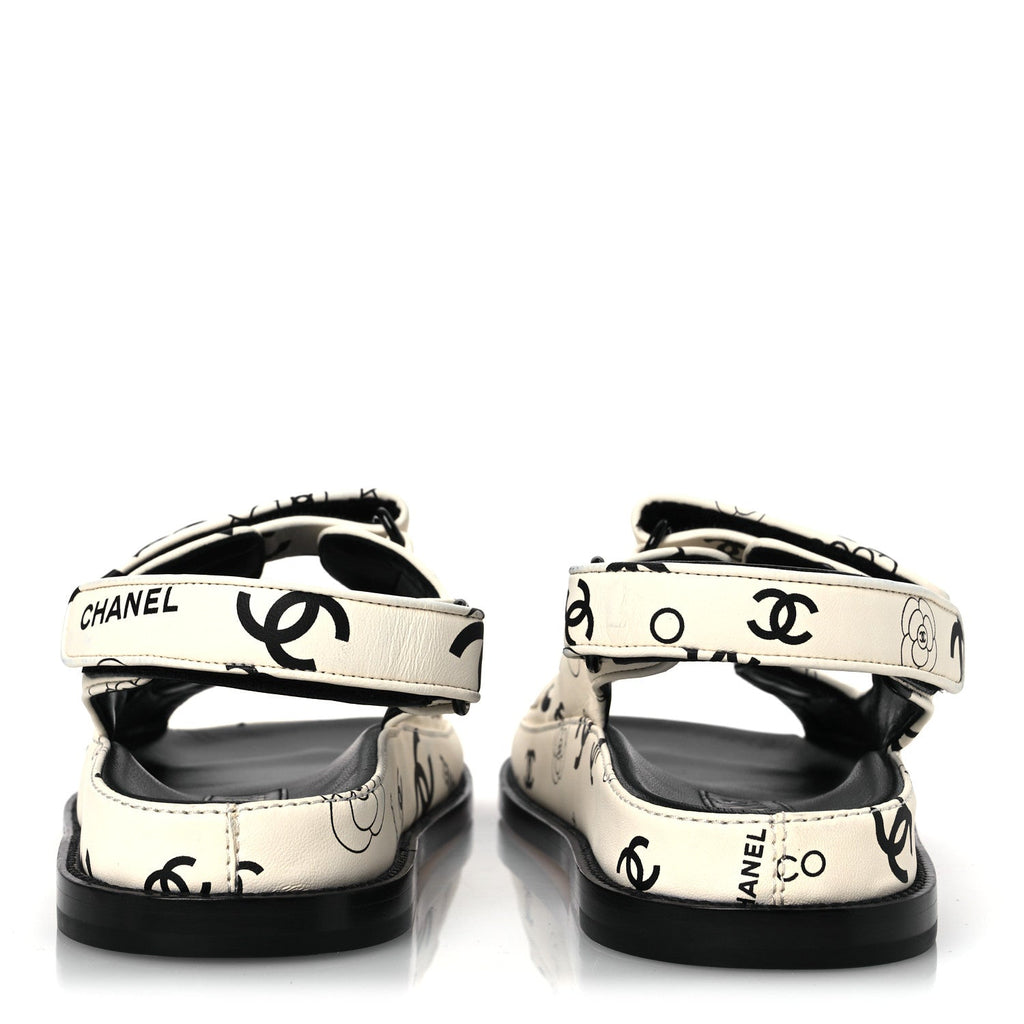 LAMBSKIN PRINTED CC VELCRO DAD SANDALS WHITE BLACK
