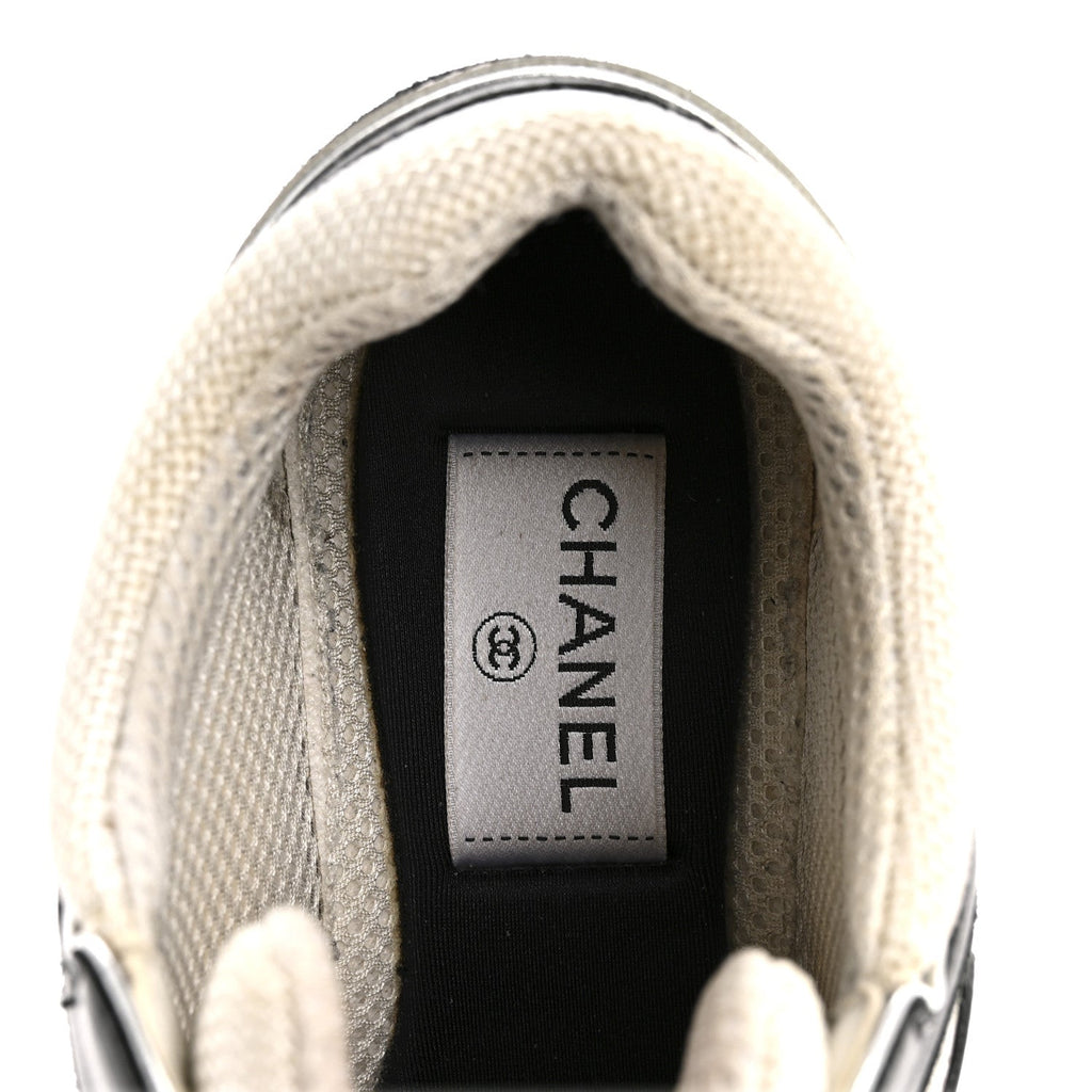 MESH SUEDE CALFSKIN GRAINED CALFSKIN WOMENS CC SNEAKERS BLACK WHITE SILVER