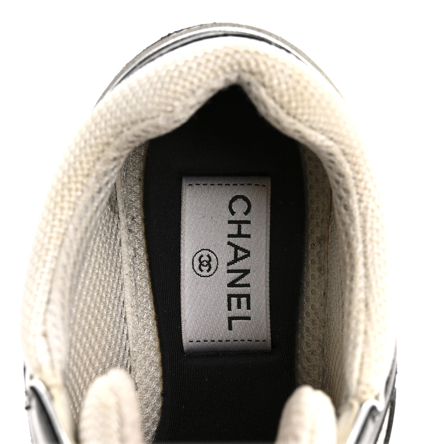 MESH SUEDE CALFSKIN GRAINED CALFSKIN WOMENS CC SNEAKERS BLACK WHITE SILVER