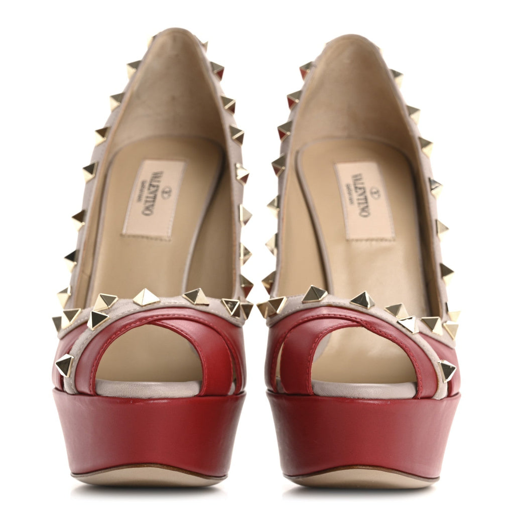 NAPPA ROCKSTUD PEEP TOE PLATFORM PUMPS POUDRE ROSSO