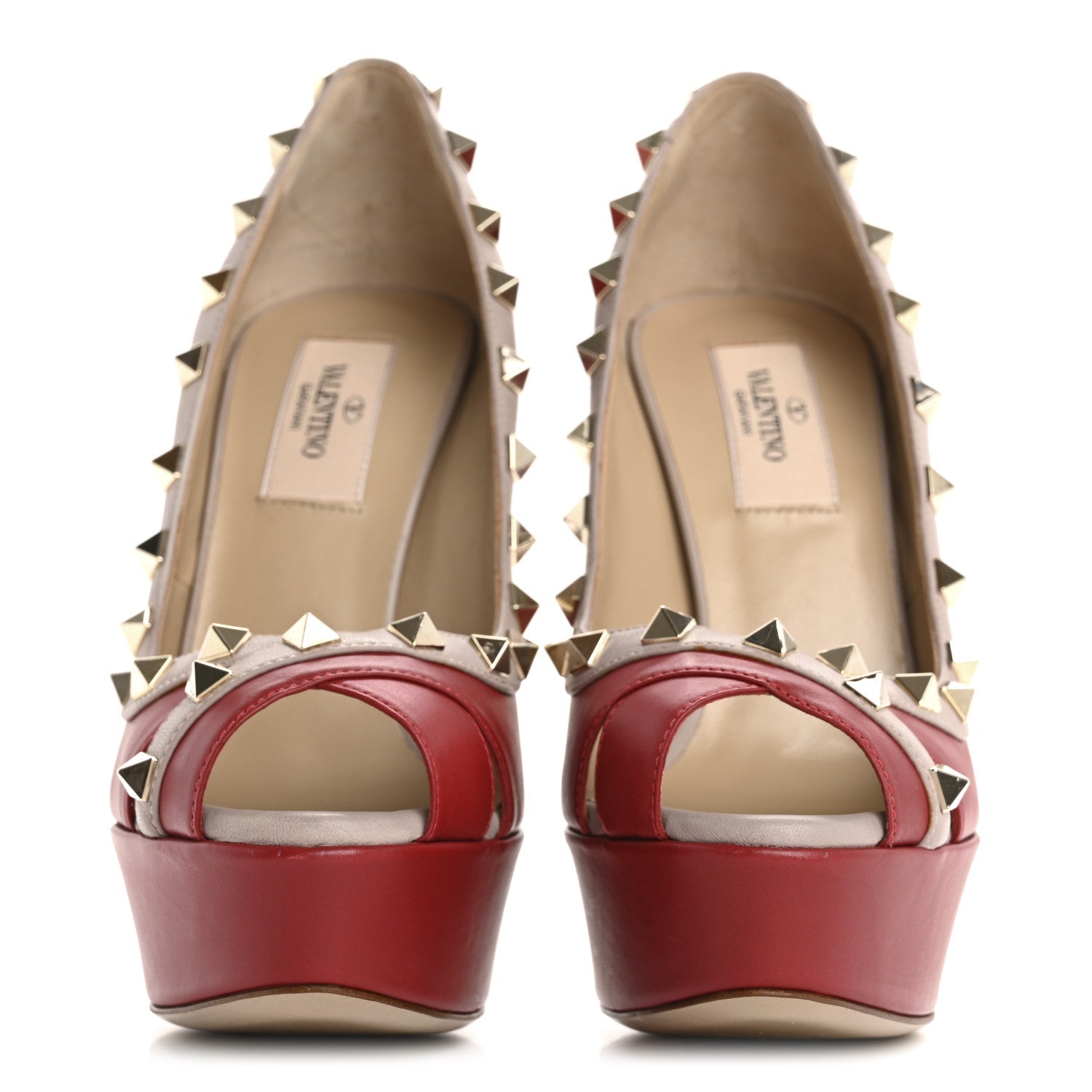 NAPPA ROCKSTUD PEEP TOE PLATFORM PUMPS POUDRE ROSSO