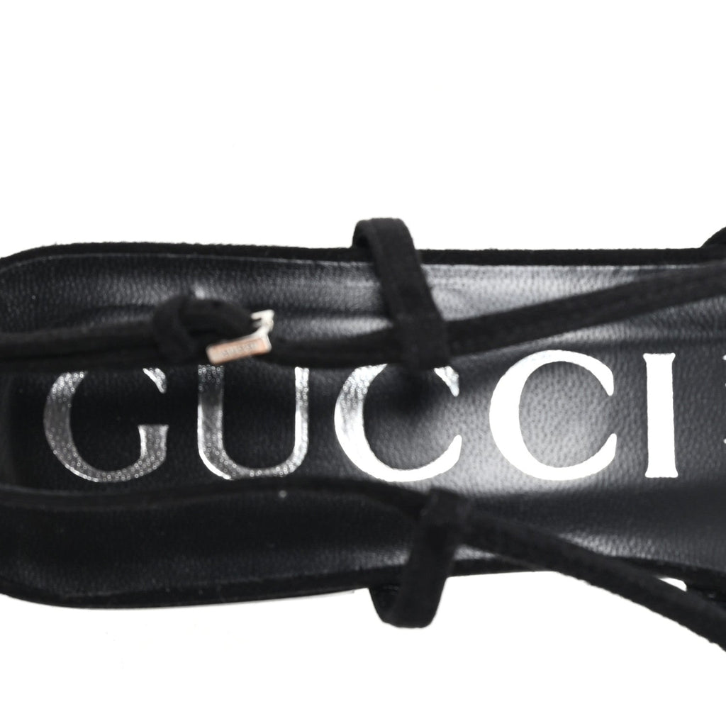 SUEDE MESH CRYSTAL GG MONOGRAM SLINGBACK BALLET FLATS BLACK