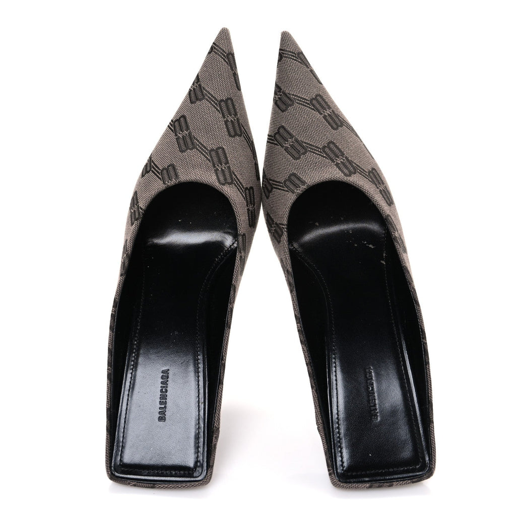 BB MONOGRAM SQUARE KNIFE 80MM MULE PUMPS DARK MINK GREY DARK BROWN