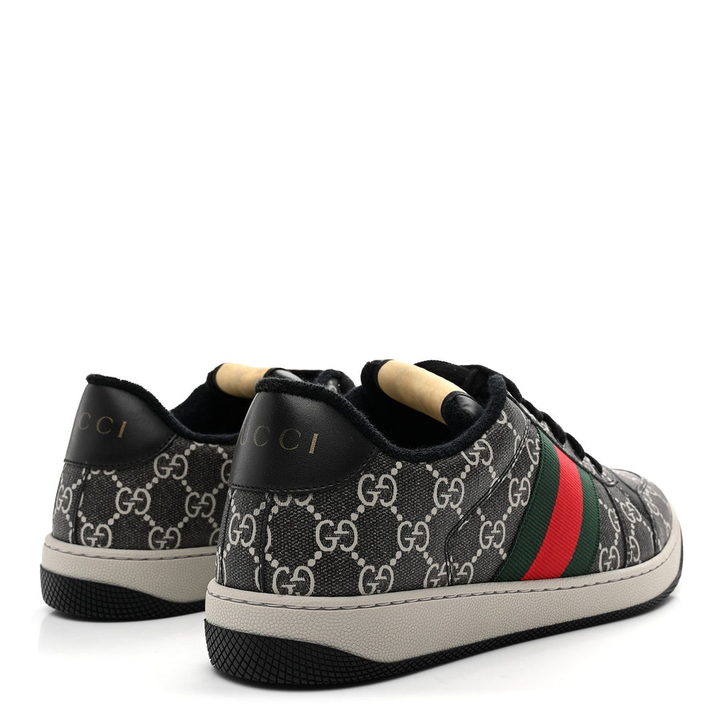 GG SUPREME MONOGRAM MIRO SOFT CALFSKIN WEB MENS SCREENER SNEAKERS BLACK GREY SKY