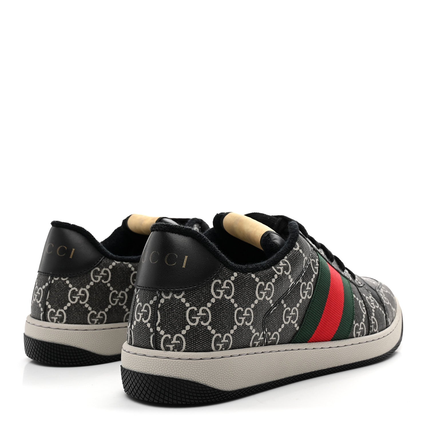 GG SUPREME MONOGRAM MIRO SOFT CALFSKIN WEB MENS SCREENER SNEAKERS BLACK GREY SKY