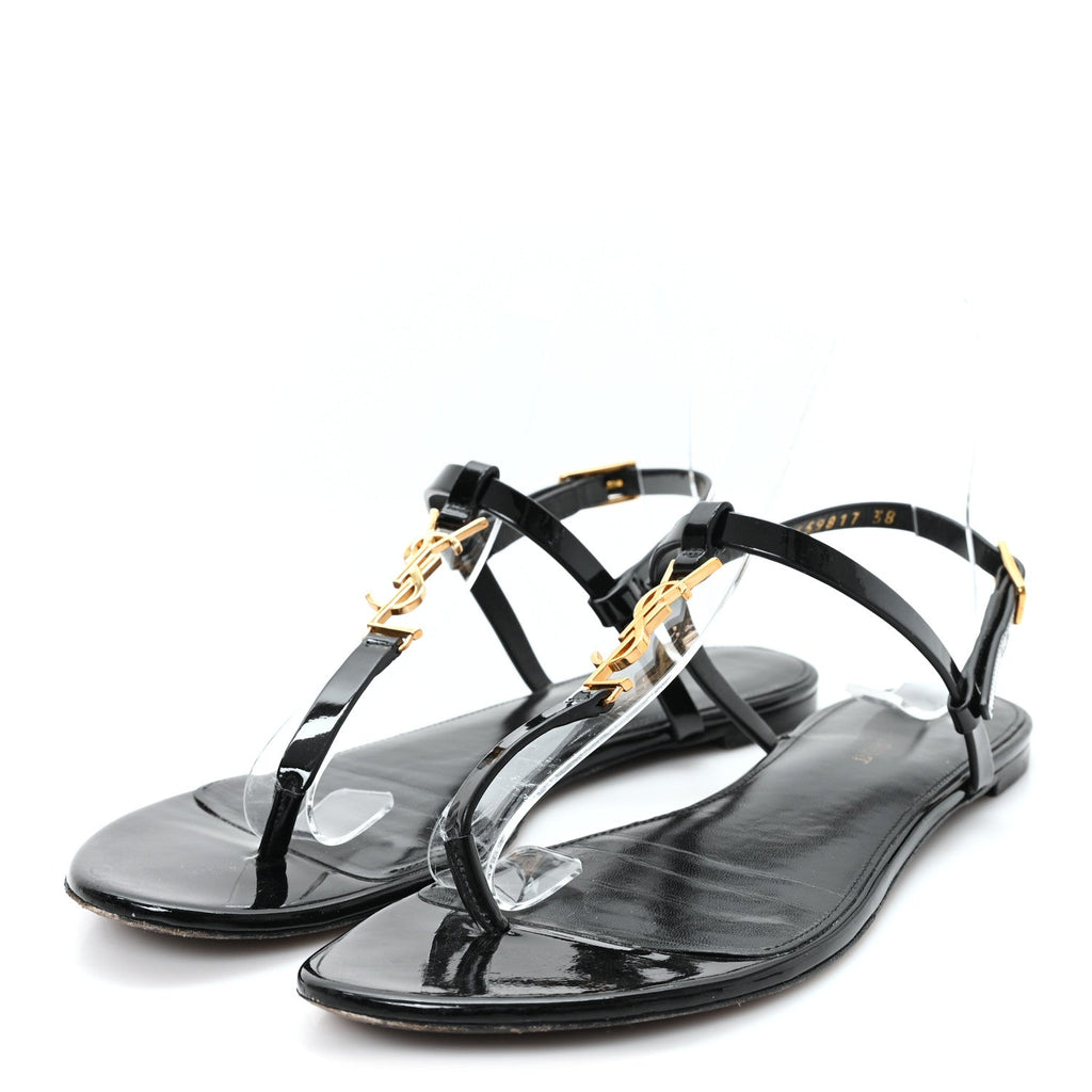 PATENT CALFSKIN CASSANDRA MONOGRAM SANDALS BLACK