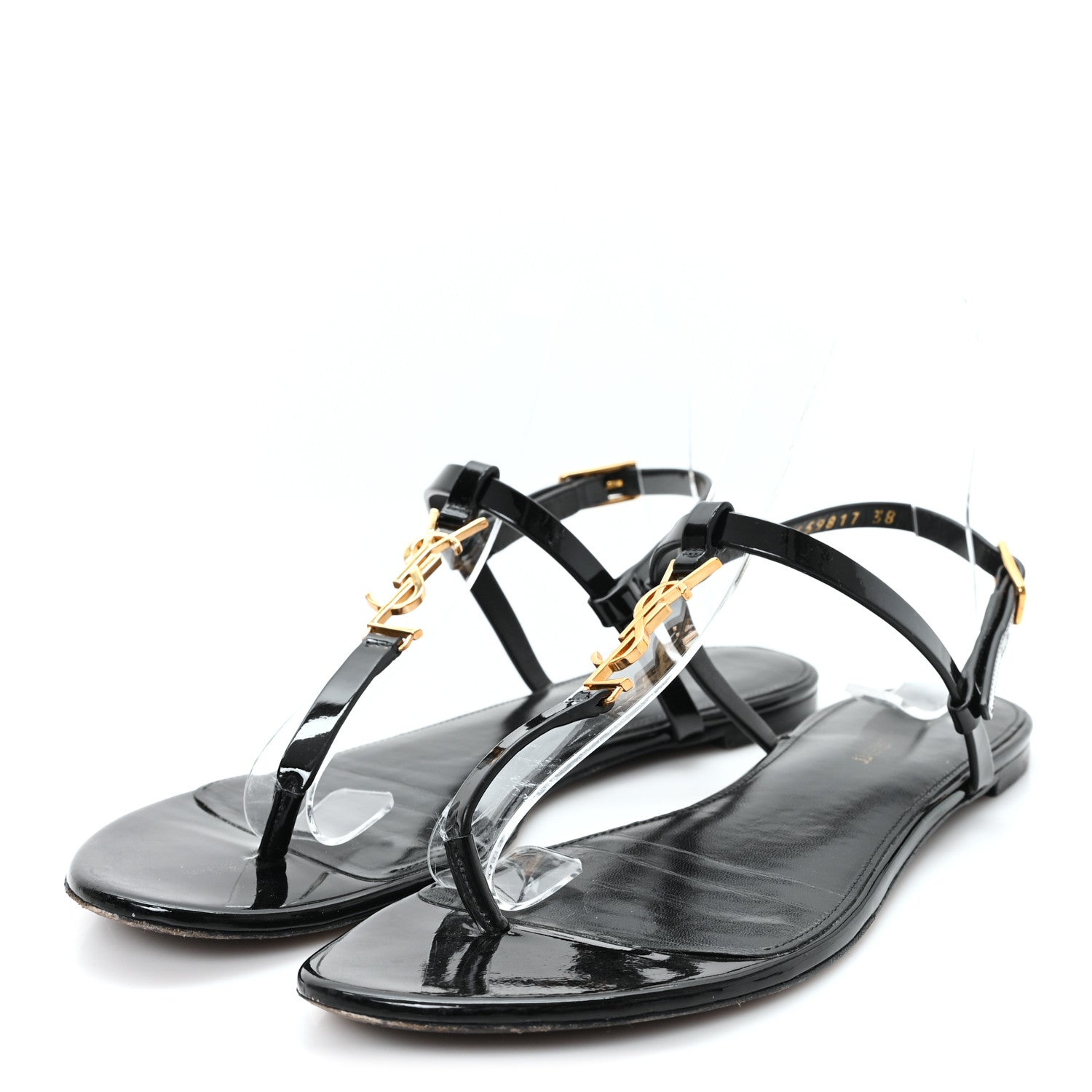 PATENT CALFSKIN CASSANDRA MONOGRAM SANDALS BLACK