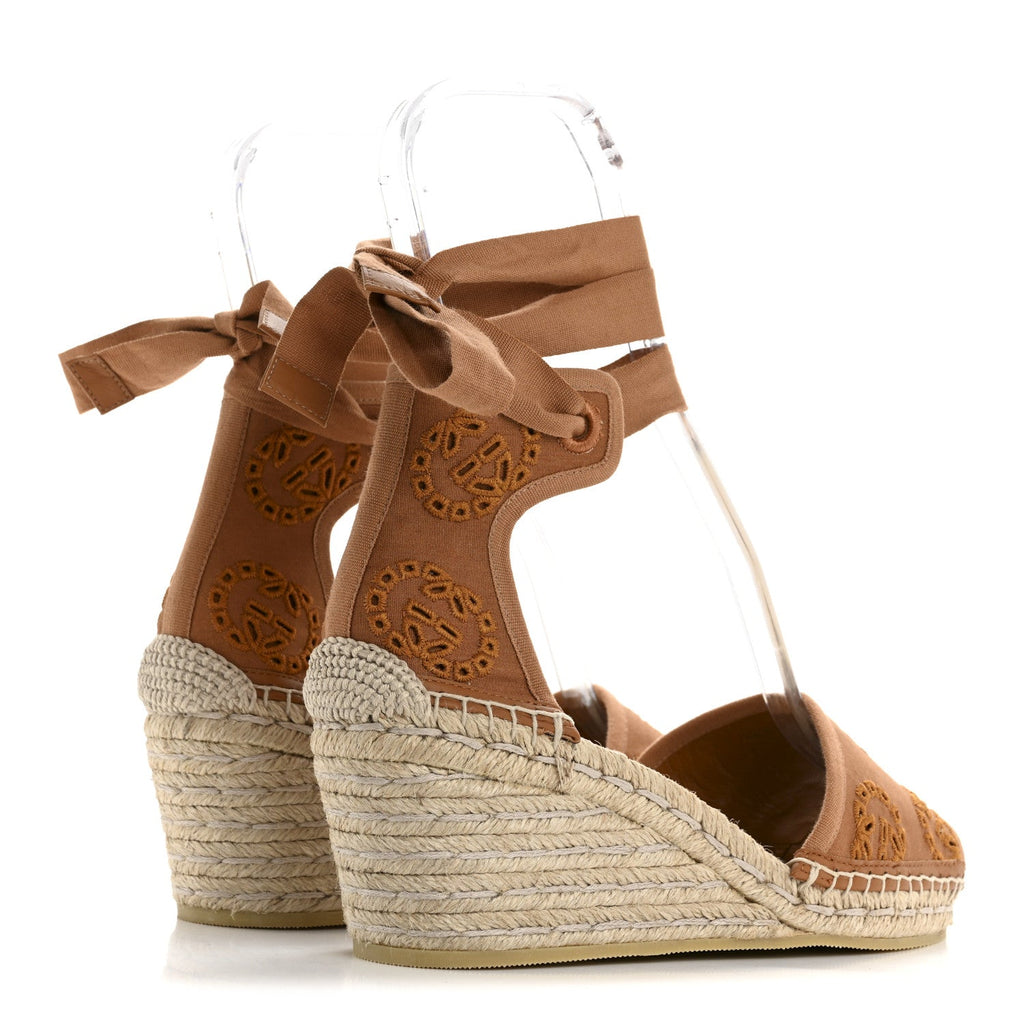 CANVAS DAMITA GG EYELET ESPADRILLE WEDGE SANDALS BLONDIE COGNAC