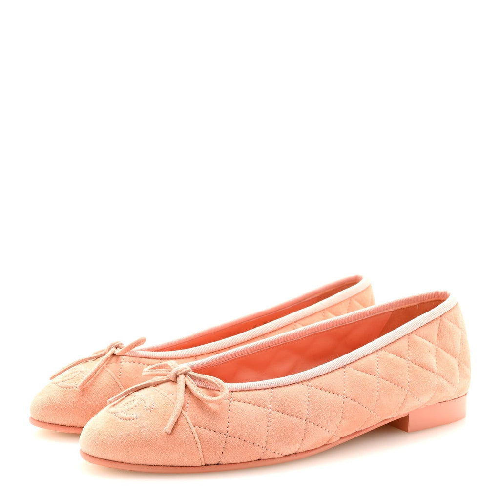 SUEDE QUILTED CAP TOE CC BALLERINA FLATS LIGHT ORANGE