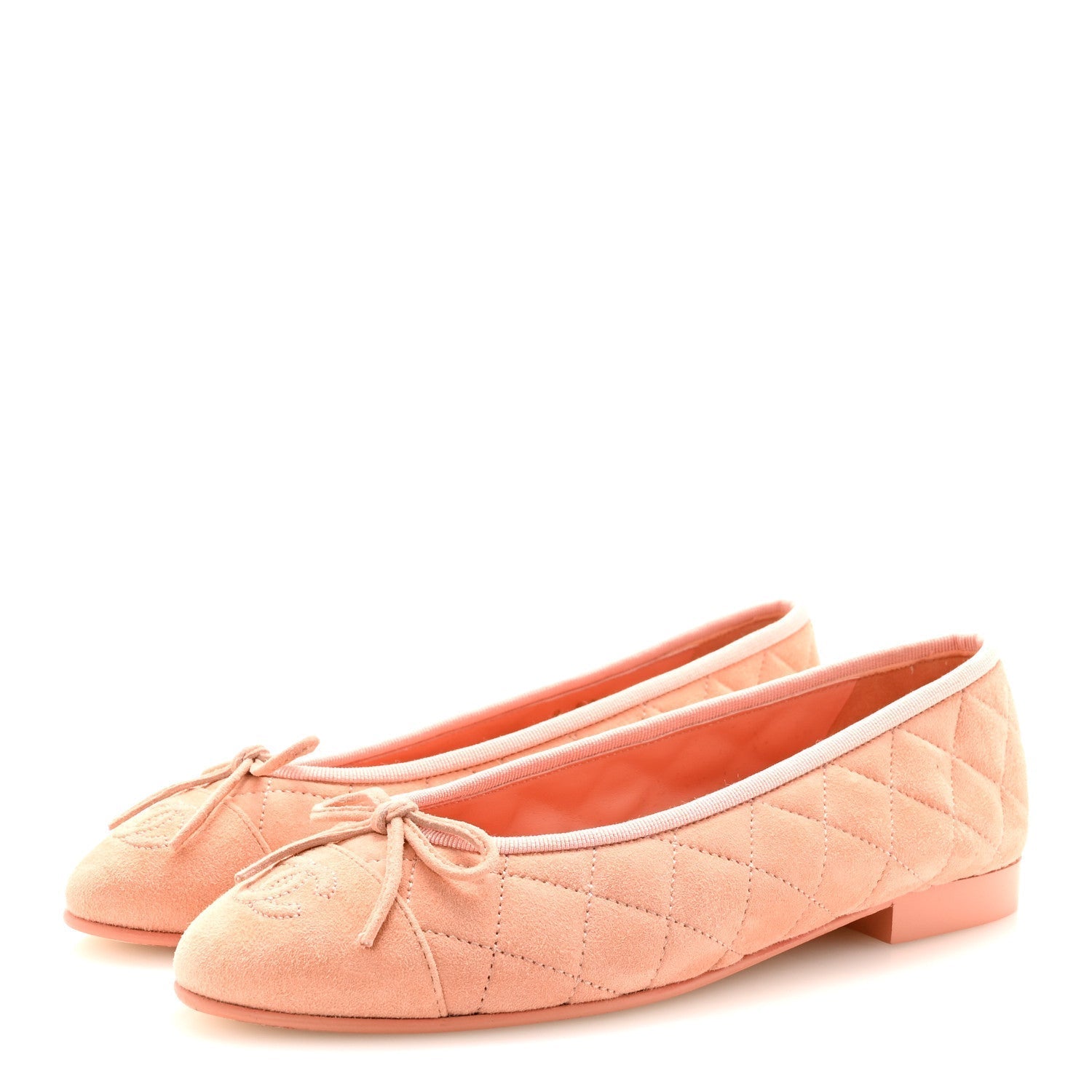 SUEDE QUILTED CAP TOE CC BALLERINA FLATS LIGHT ORANGE