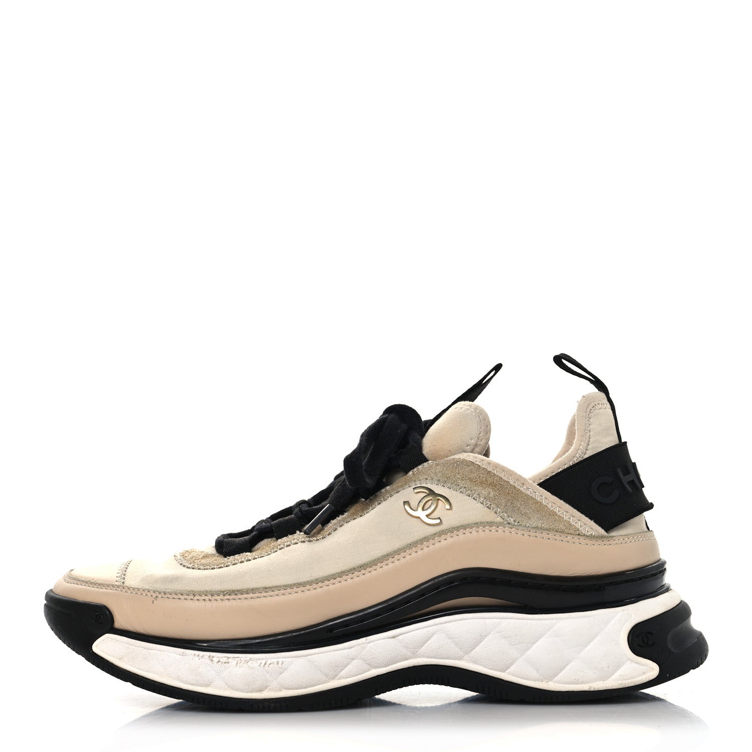 VELVET CALFSKIN MIXED FIBERS CC SNEAKERS BEIGE