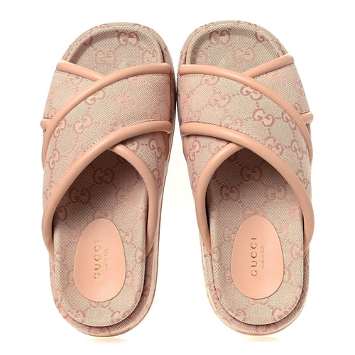MONOGRAM GG CALFSKIN ANGELINA PLATFORM 55MM SLIDE SANDALS LIGHT PINK
