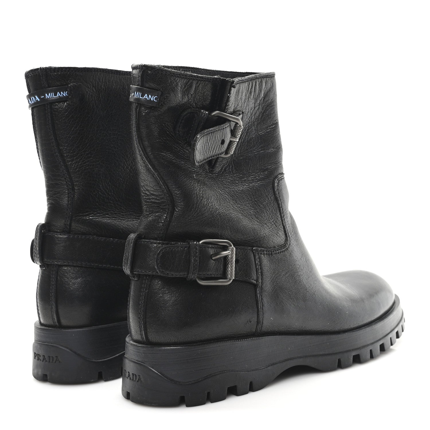 CALFSKIN DOUBLE BUCKLE COMBAT BOOTS BLACK