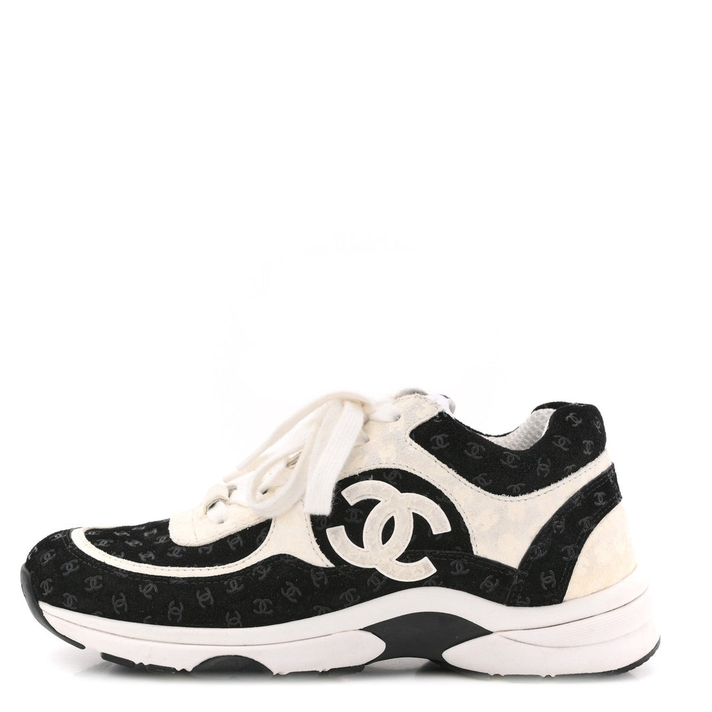 NYLON SUEDE CALFSKIN PRINTED CC SNEAKERS WHITE BLACK