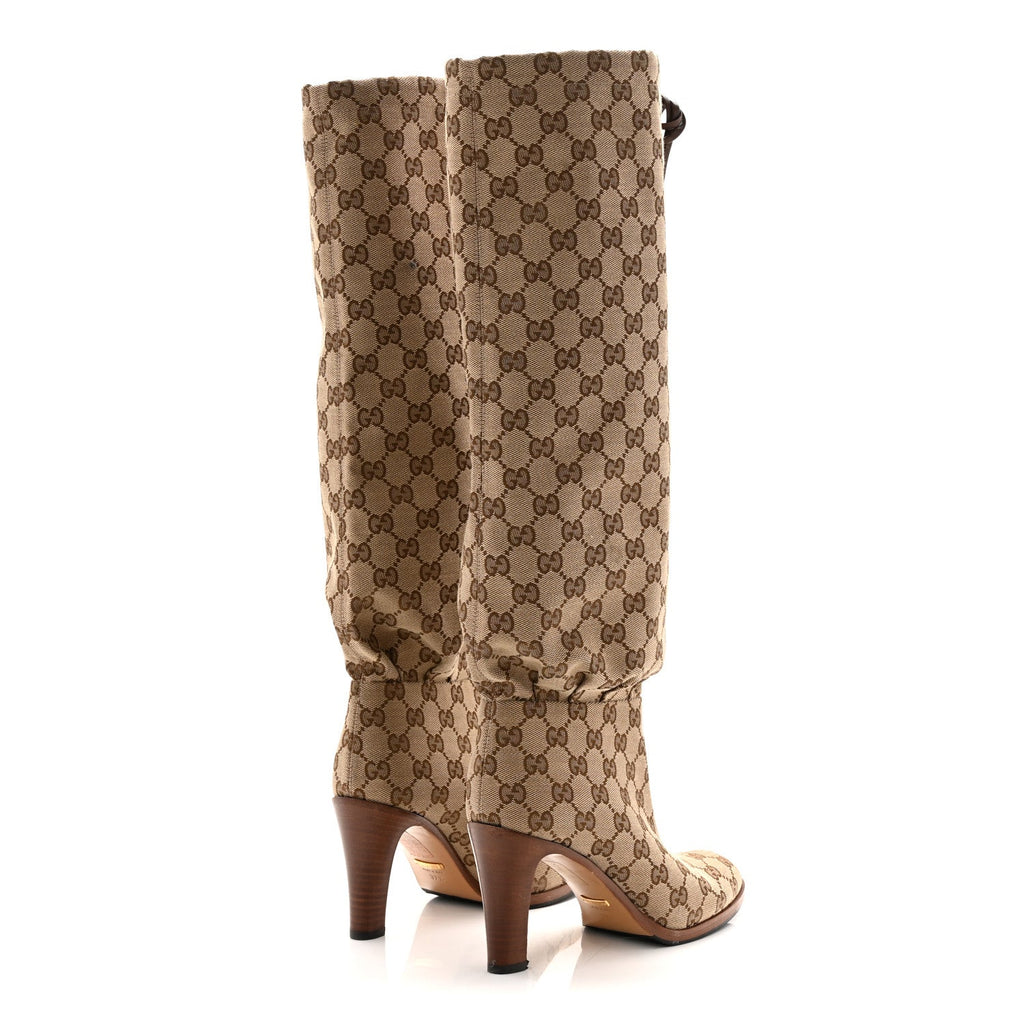 MONOGRAM MALAGA KID LISA MID HEEL BOOTS BEIGE EBONY
