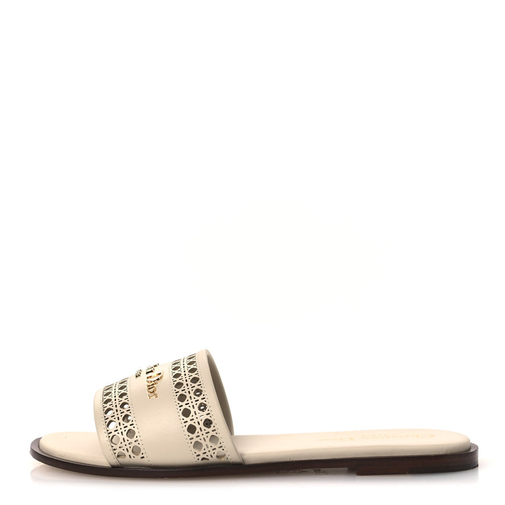CALFSKIN LAMBSKIN MICRO CANNAGE D-LANE FLAT SLIDE SANDALS LIGHT ECRU
