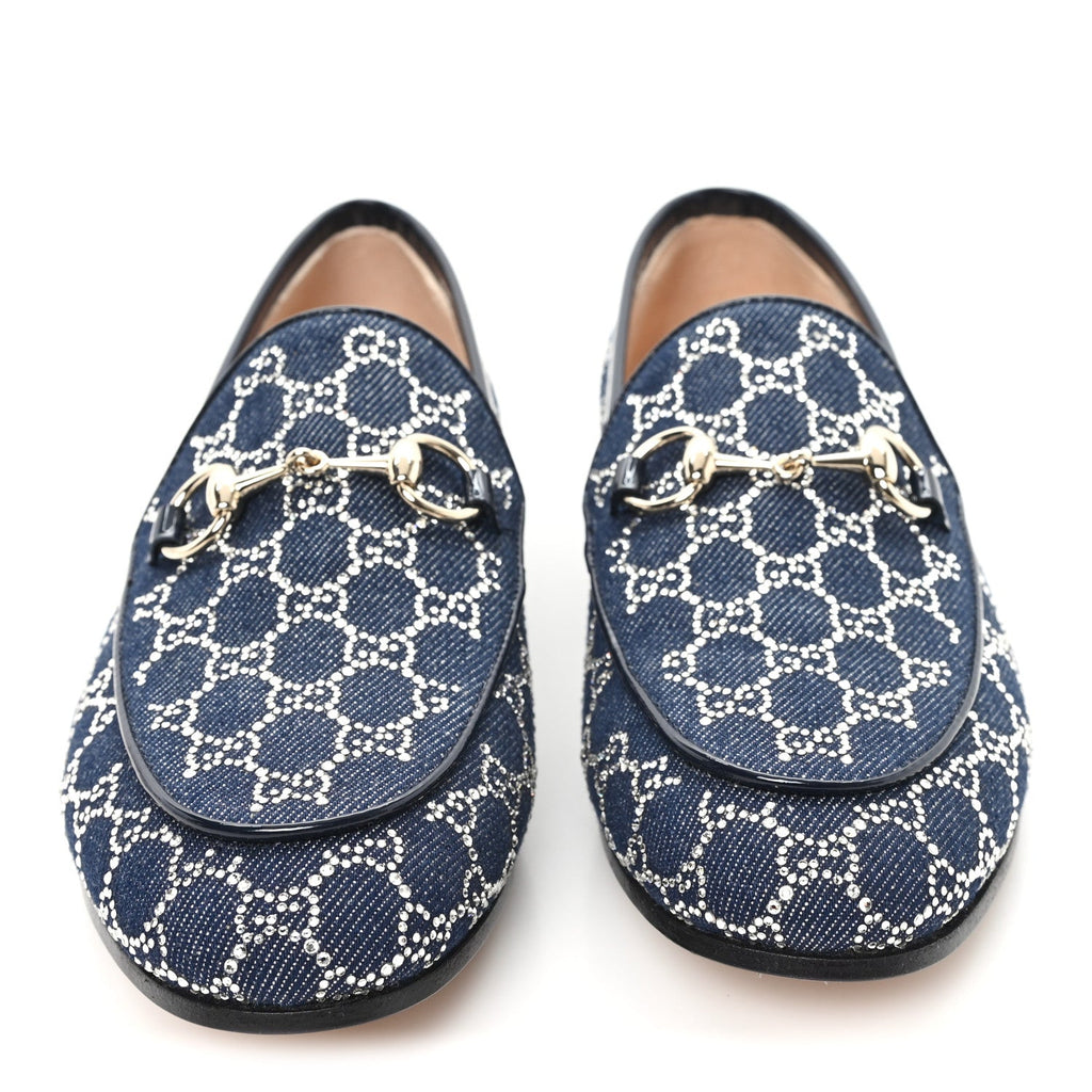 NEW DENIM CRYSTAL GG MONOGRAM WOMENS 1953 HORSEBIT JORDAAN LOAFER BLUE