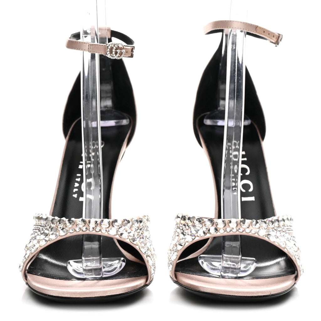 SATIN CRYSTAL ANKLE STRAP SANDAL PUMPS SKIN ROSE