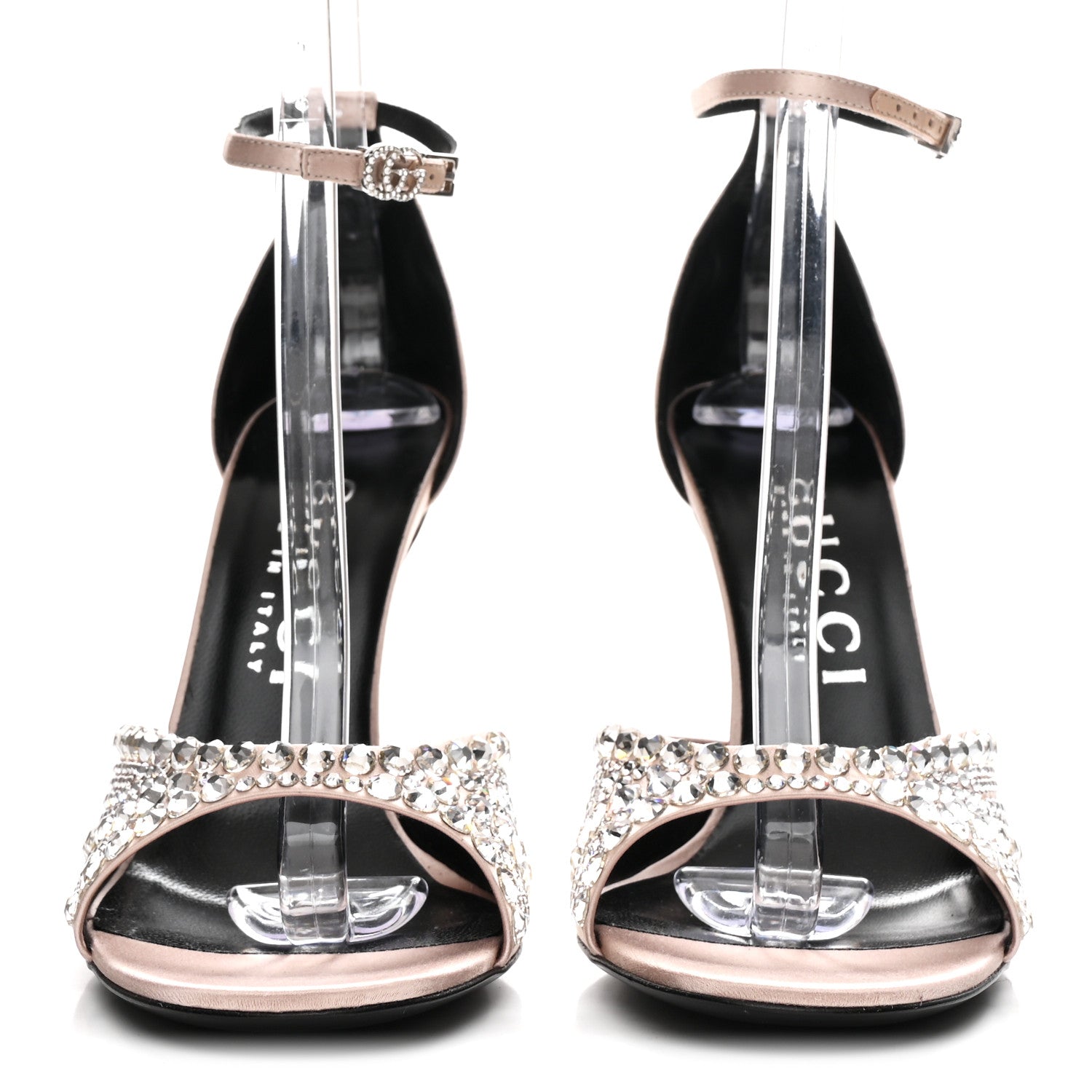 SATIN CRYSTAL ANKLE STRAP SANDAL PUMPS SKIN ROSE