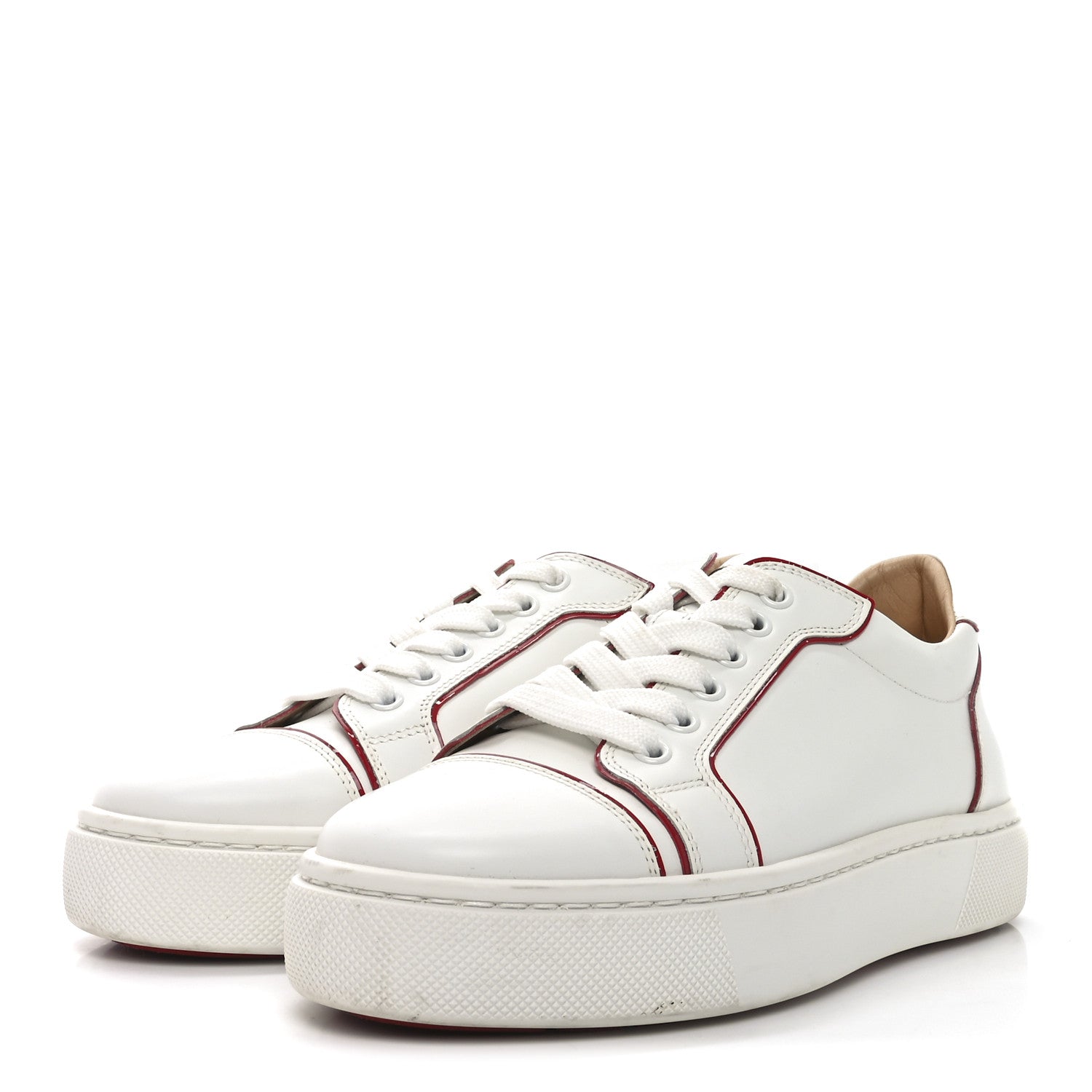 CALFSKIN PATENT VIEIRISSIMA FLAT SNEAKERS WHITE LOUBI