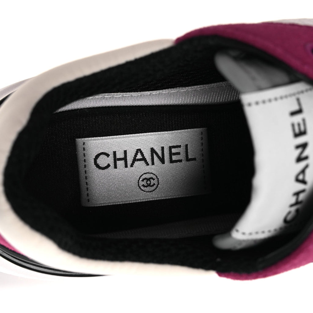 MESH SUEDE CALFSKIN WOMENS CC SNEAKERS WHITE DARK PINK GREY