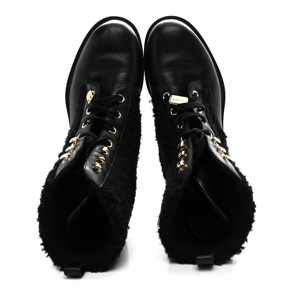 SHEARLING CALFSKIN TERRITORY RANGER COMBAT BOOTS BLACK