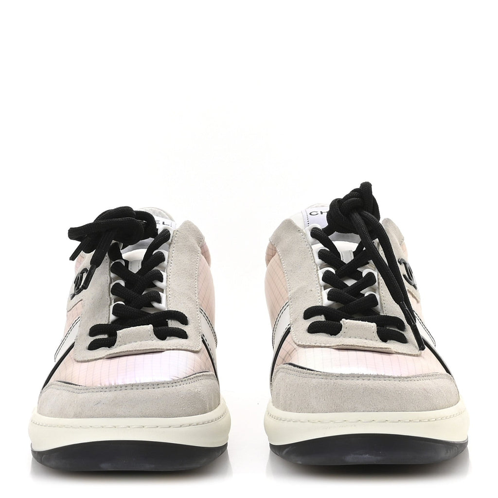 SUEDE FABRIC CALFSKIN WOMENS CC SNEAKERS PINK GREY WHITE